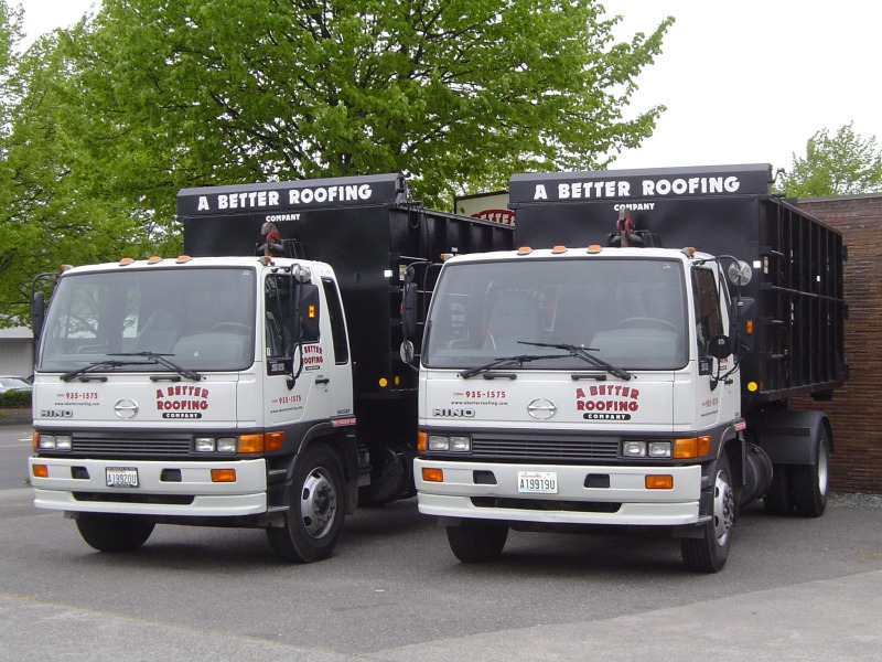 A Better Roofing Company Dumpster Trucks
