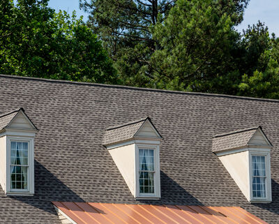 Close up of roof with asphalt shingles