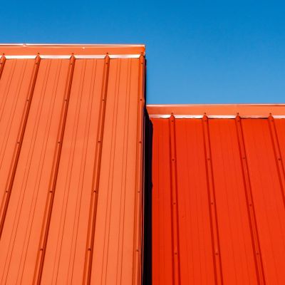 Close up of orange metal roof