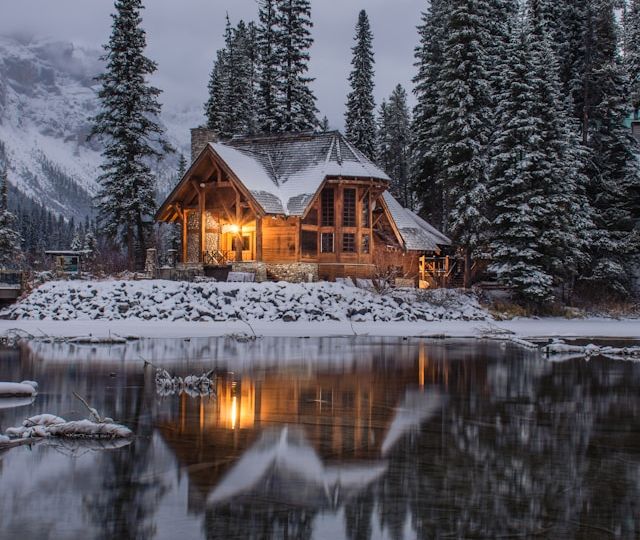 Home in the winter on the lake